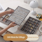 Large Jewelry Organizer for Drawer Insert Velvet Stackable Jewelry Trays for Earring Necklace Bracelet Ring Display (Gray, Ring 100 Slots)