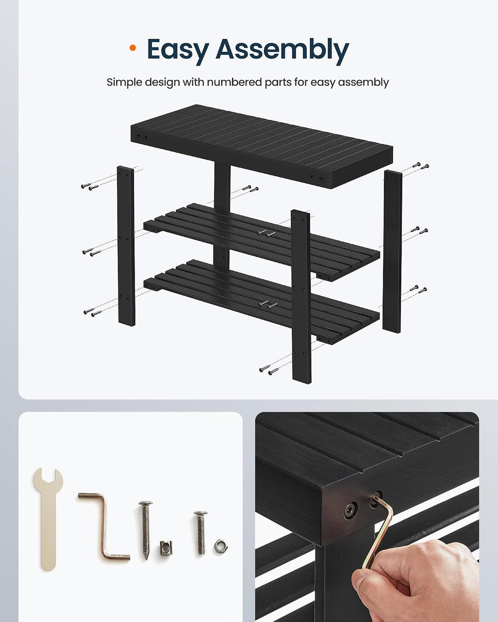 SONGMICS HOME 3-Tier Bamboo Shoe Bench, Shoe Rack, for Entryway Bathroom Bedr...