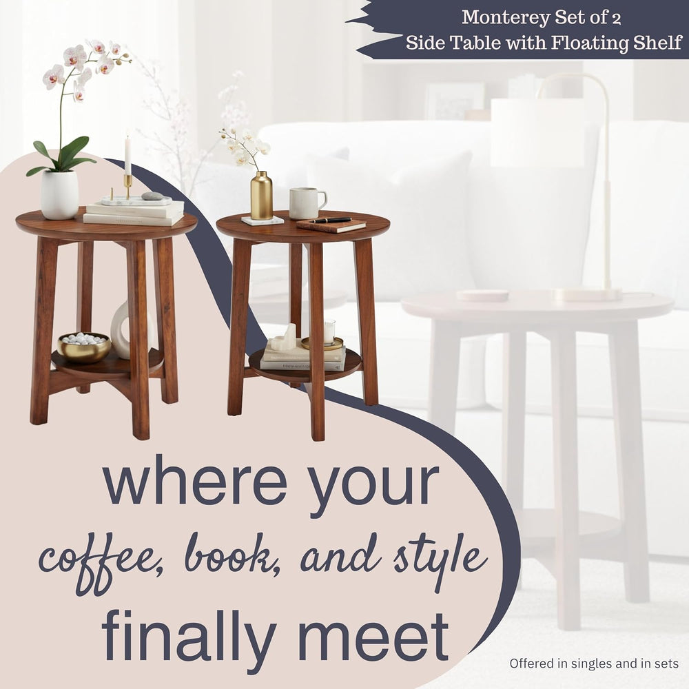 Alaterre Furniture Monterey End Tables – Set of 2 Round Side Tables with Stor...