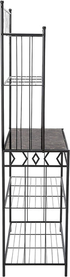 Kings Brand Furniture - 5-Tier Standing Kitchen Bakers Rack for with Storage Microwave Stand, Metal Frame with Marble Finish - Black