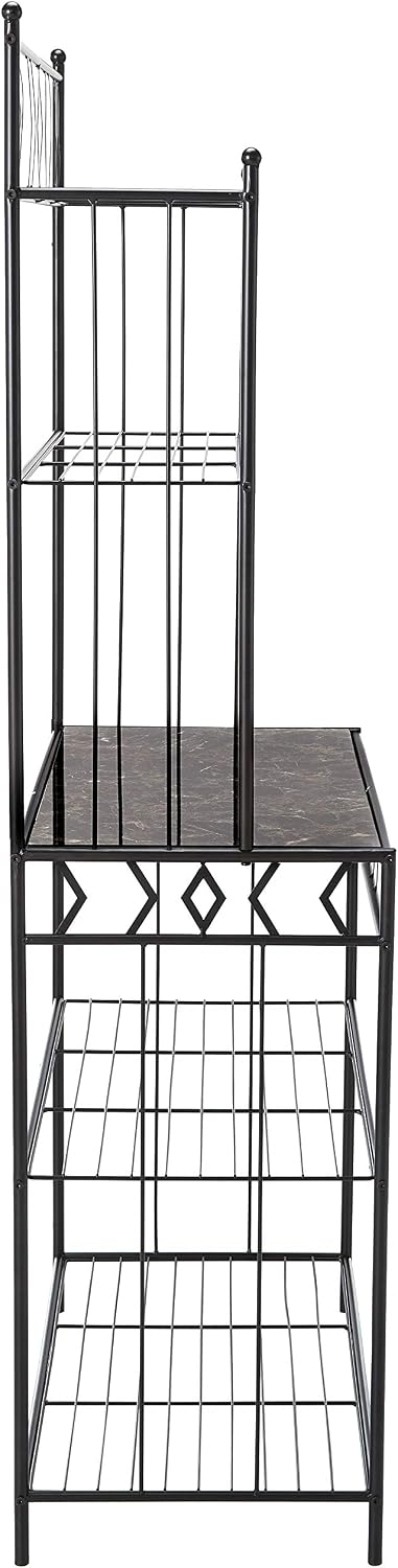 Kings Brand Furniture - 5-Tier Standing Kitchen Bakers Rack for with Storage Microwave Stand, Metal Frame with Marble Finish - Black