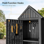 ONBRILL Multifunctional Storage Shed, Outdoor Storage Cabinet with Hooks and Lock Ring, Waterproof Outdoor Storage Shed for All Weather, Tool Outdoor Shed for Patio Lawn and Garden