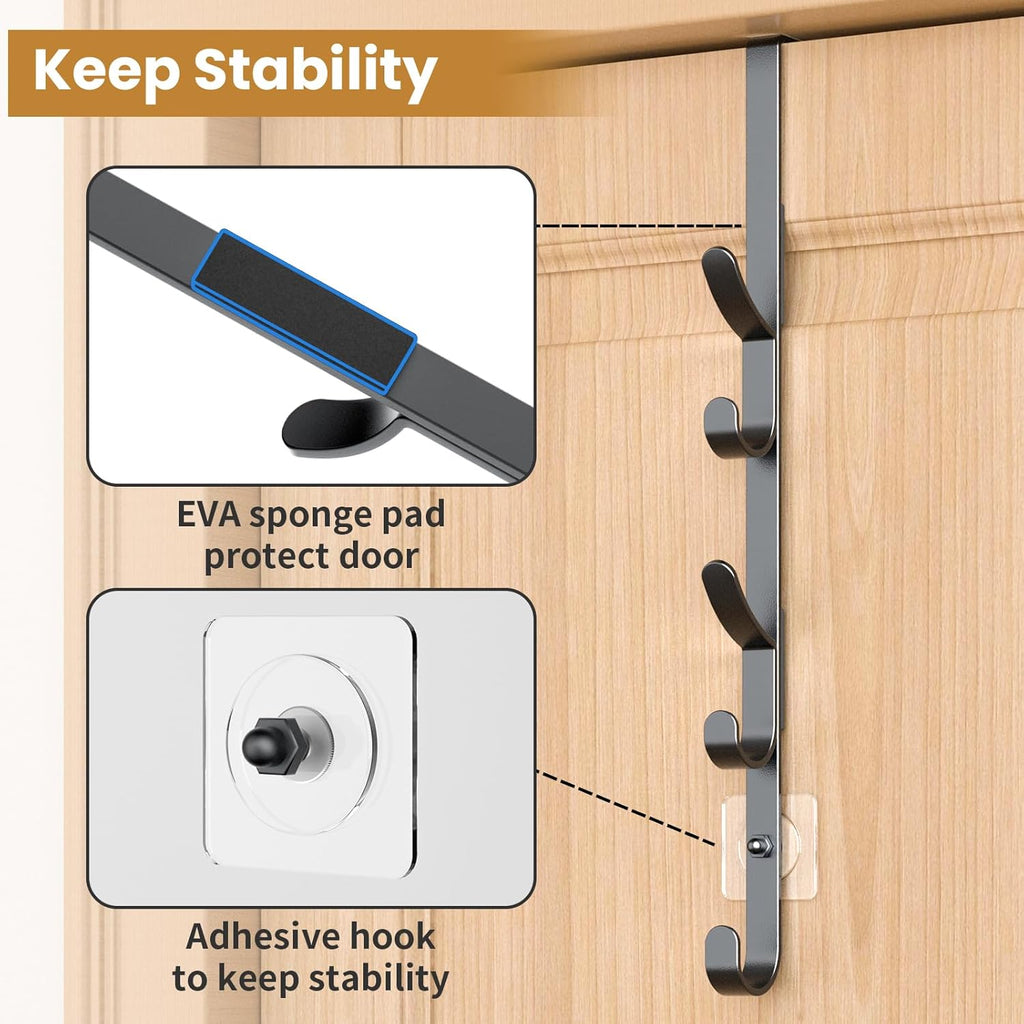 Over The Door Hooks, Metal Door Hooks for Hanging, Over The Door Purse Organizer for Coat Hanger, Back of Shower Door for Hanging Towel Rack Clothes, Hat, Bathroom, Closet (Black-3Packs)