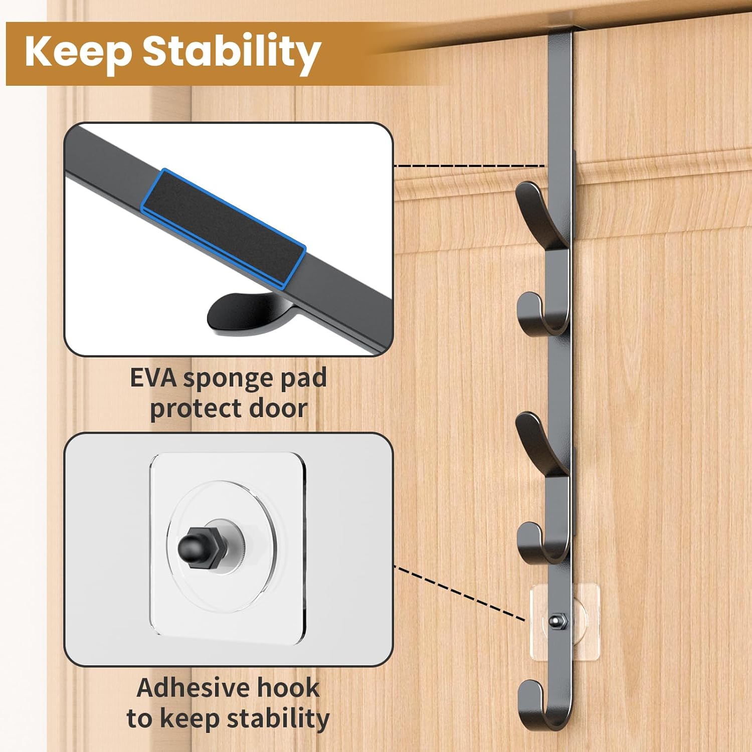 Over The Door Hooks, Metal Door Hooks for Hanging, Over The Door Purse Organizer for Door Coat Hanger, Back of Shower for Hanging Towel Rack Clothes, Hat, Bathroom, Closet (Black-2Packs)