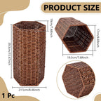 UNICRAFTALE 1pc Brown Handmade Wicker Umbrella Stand Hexagonal Woven Rattan Umbrella Holder with Storage Basket for Entryway and Bathroom 15.5x8.5x7.5 Inch