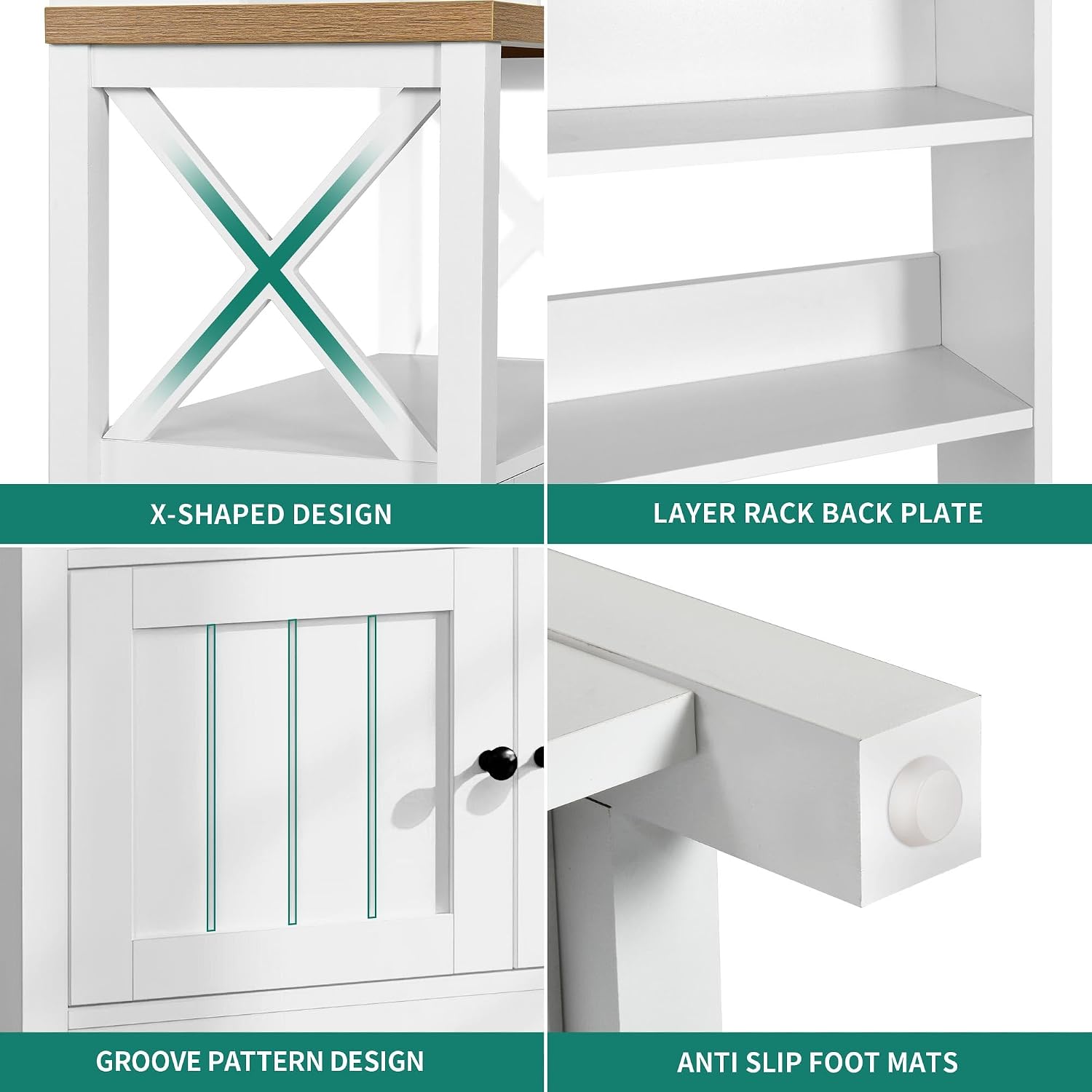 YITAHOME White Microwave Stand Bakers Rack Cabinet | Thickened Countertop, Hutch Shelves, Cabinet Door, Power Outlet, for Kitchen Coffee Bar Pantry, Easy Assembly
