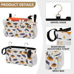 White Halloween Bats and Stars Bedside Caddy for Dorm Bed Bedside Hanging Caddy Bag Iron Frame Storage Organizer Pocket for Bunk Home College Hospital Beds 2 Hooks