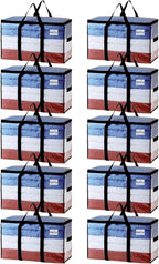TAILI Extra Large Moving Bags, 10 Pack Clear Heavy Duty Totes for Storage with Visible Window, Wrap Around Handles, Storage Bags for Space Saving, Alternative to Moving Boxes