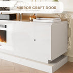 70" Fireplace TV Stand, Modern Entertainment Center for TVs Up to 80”, TV Console with Storage Cabinets, Media Console for Living Room, White TV Stand and White Fireplace