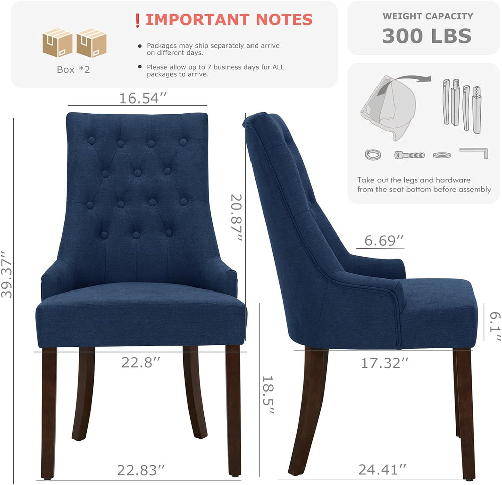 COLAMY Wingback Upholstered Side Dining Room Chairs Set of 4, Fabric Dining C...