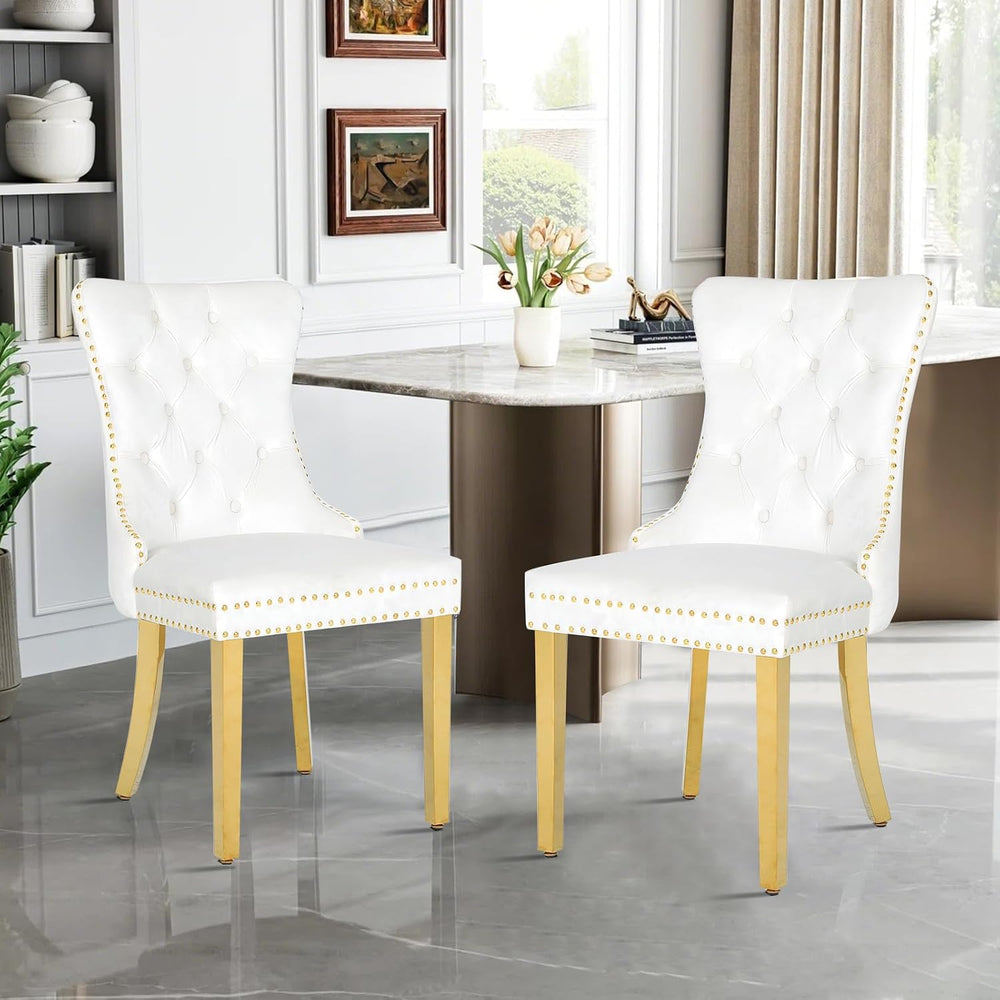 Velvet Dining Chairs Set of 2,Modern Luxury Dining Room Chairs with Gold Stai...