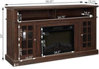 Rustic TV Stand with Electric Fireplace: Tall Wood Entertainment Center Console for 60 Inch TV - Espresso