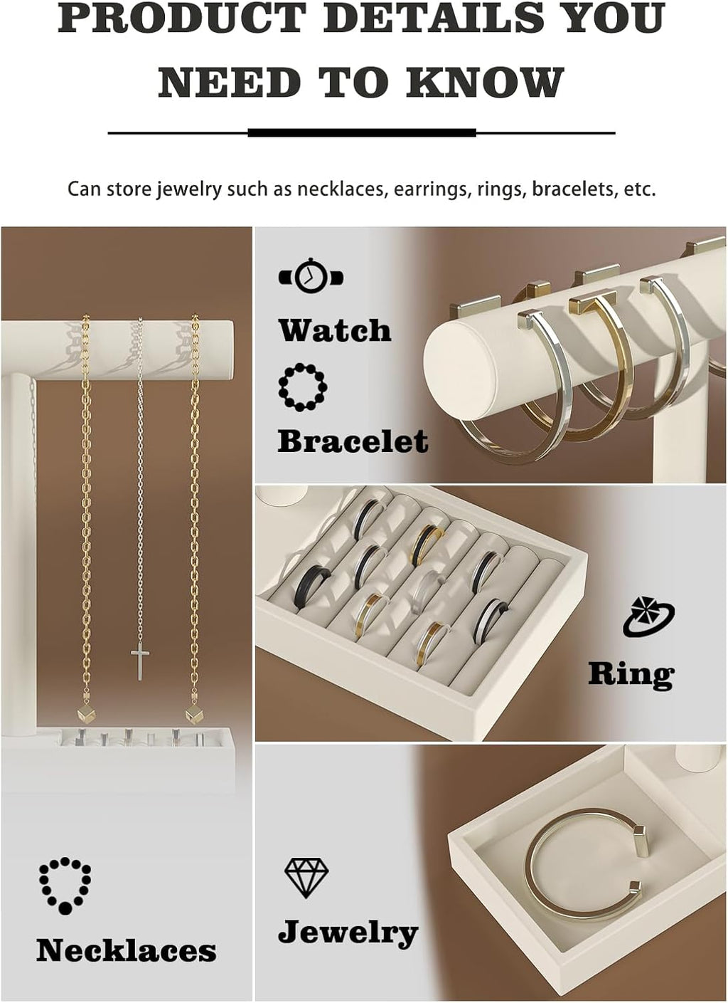 Bracelet and Necklace Holder,Velvet Jewelry Necklace Display Organizer Stand,bracelet Holder for Selling,Bracelet and Necklace Storage Tree (Style 1（Beige）)