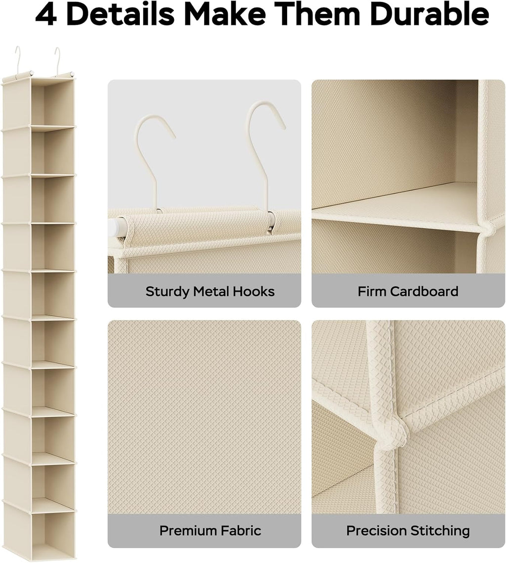 MAX Houser 10-Shelf Hanging Shoe Shelf Organizer for Closet Beige | Foldable Hanging Shoe Storage Shelf with 2 Metal Hooks, Space Saving Storage for Narrow Space