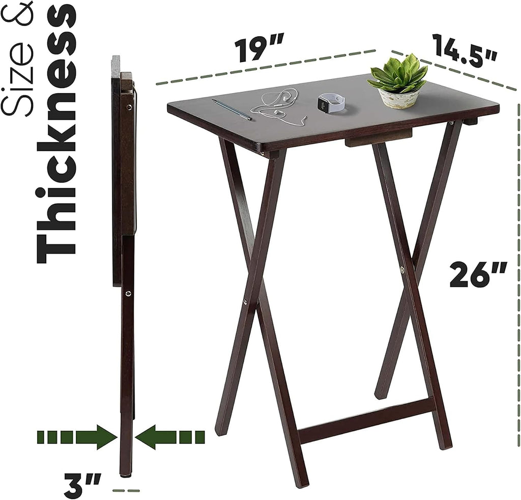 PJ Wood - Folding Wood TV Tray Table - Espresso 8-Piece Set | Solid Construction, 14.57 x 19.09 x 26 in, Space Saving Design, Home Office Use, Leg Base, Requires Assembly, Wipe Clean