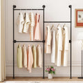 Industrial Pipe Clothing Rack Wall Mount, Black Pipe Clothes Rack with 3 Hanging Rods, Heavy Duty Pipe Clothing Rack for Laundry Room, Closet Systems for Walk in Closets