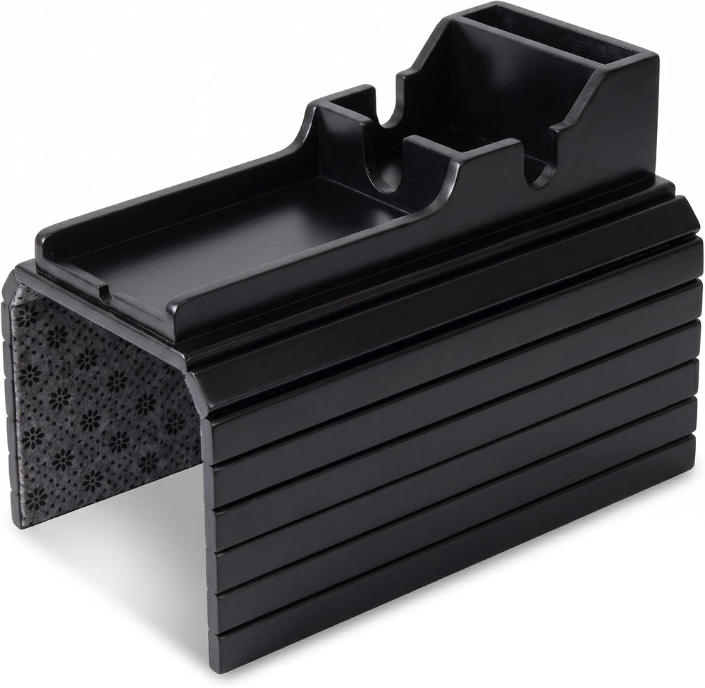 Black Bamboo Couch Armrest Table, Over the Couch Arm Tray with Removable Couc...