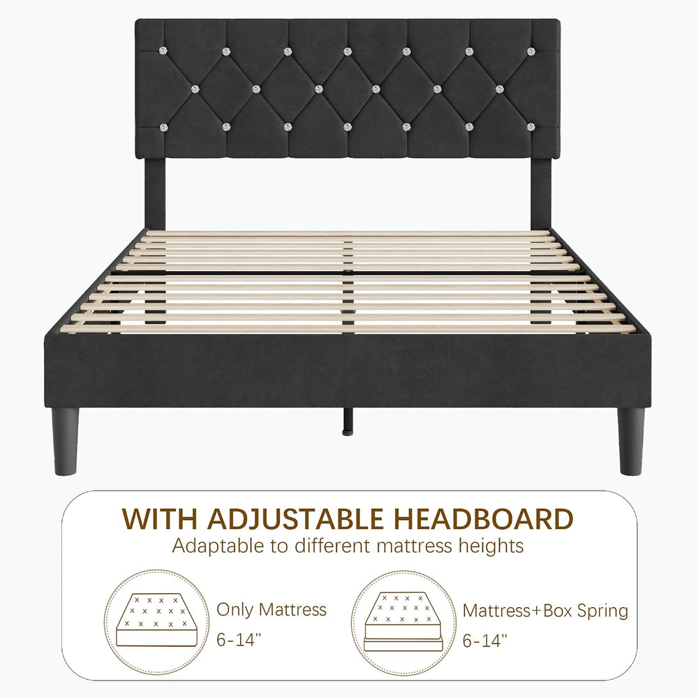 VECELO Queen Size Bed Frame, Upholstered Platform with Adjustable Diamond Tuf...
