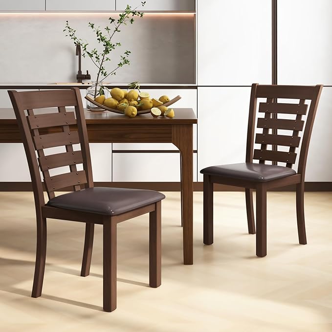 GOFLAME Upholstered Dining Chairs Set of 2, Wooden Kitchen Chairs with Padded Seat & Rubber Wood Frame, High Back Armless Dining Chairs, Dinette Side Chairs for Living Room, Dining Room