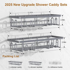 2025 New Adhesive Shower Caddy, Shower Shelves with 16 Hooks, Grey 2 Pack