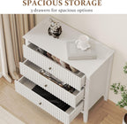 RoyalCraft White Fluted 3 Drawer Dresser, 32 inch Wide Dresser Nightstand for Bedroom, Modern Wood Chest of Drawers, Large Painted Nightstand with 3 Drawers for Closet, Hallway, Entryway