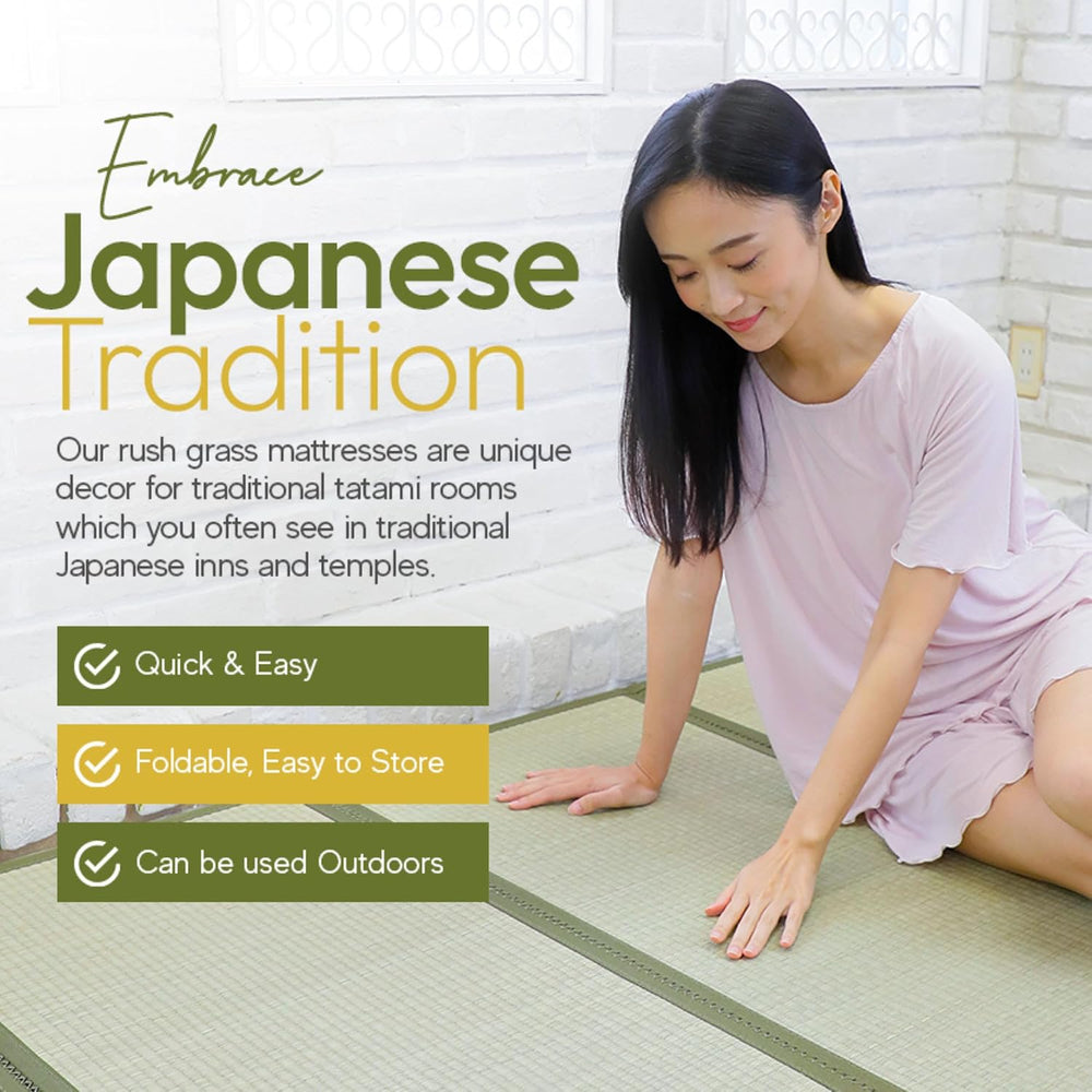 MIINA Japanese Traditional Tatami Mat, Igusa (Rush Grass) Floor Mattress, Fut...