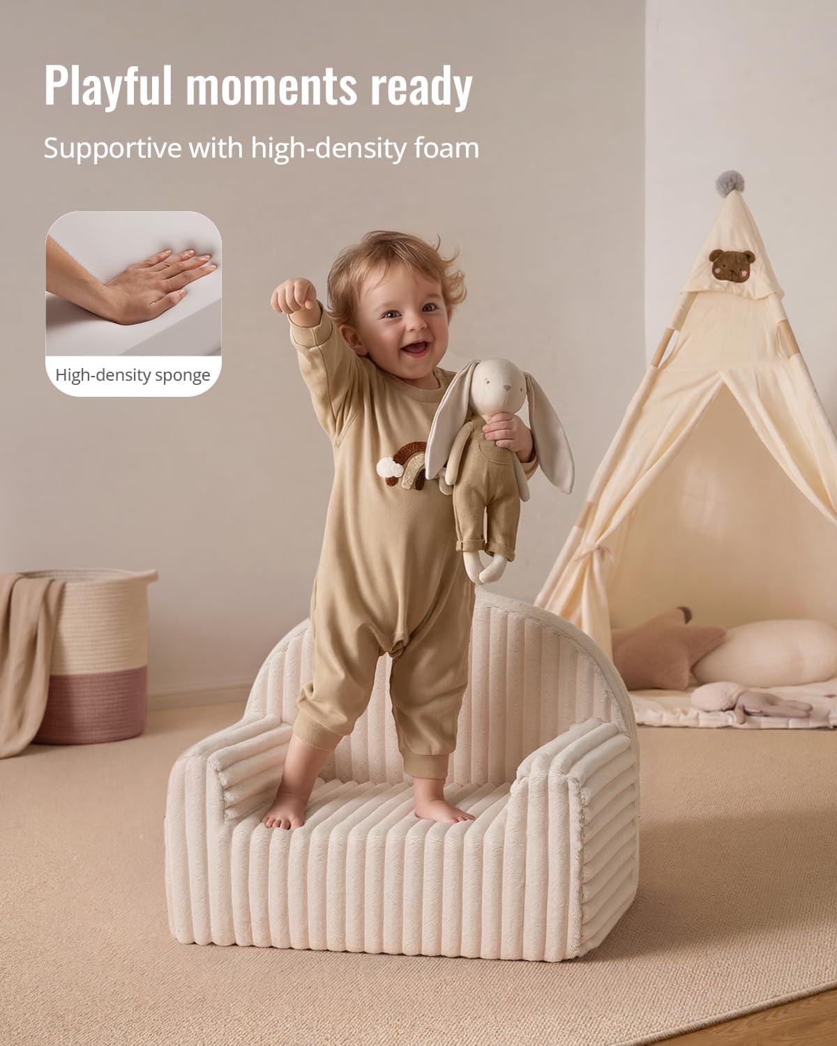 Blissful Diary Kids Chair, Soft Kids Armchair, Comfortable Kids Couch Sofa for Reading Playing, Kids Furniture for Boys and Girls Gift,Cream White