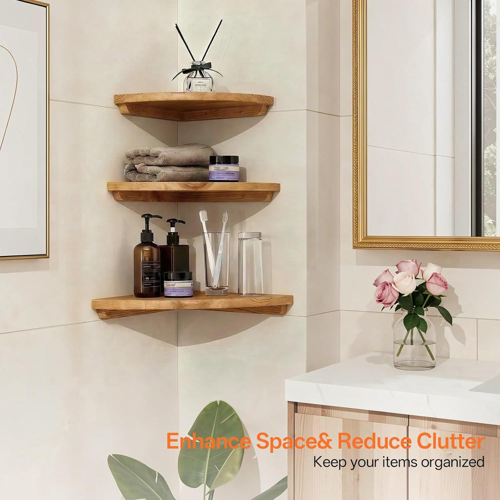 Gieanoo Floating Corner Shelves for Wall Set 2 7inch Solid Oak Rounded Corner...
