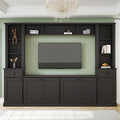 Merax Minimalist 103" Entertainment Wall Unit Set with Overhead Bridge for TVs Up to 75", Modern Large Media Console with Adjustable Shelves, Ample Storage Cabinets & Drawers for Living Room, Black
