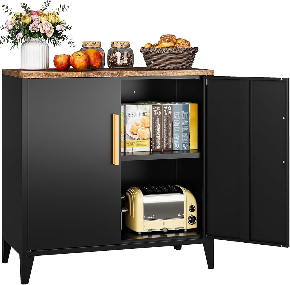 SISESOL Black Storage Cabinet with Doors and Shelves,30 inch Pantry Cabinet S...