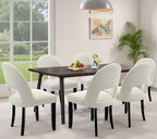 Dining Room Chairs Set of 6, Upholstered Wooden Dining Chairs, Modern Farmhouse Kitchen Chairs with Linen Fabric Open Backrest, Cream White