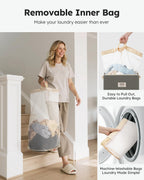 SOLEDI Laundry Hamper with Lid 100L Large & Tall Collapsible Laundry Basket, Clothes Hamper with Bag Removable Easy to Carry, Dirty Hampers for Bedroom, Bathroom, Dorm, College, Cement
