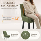 Dining Chairs Set of 2, Upholstered Corduroy Dining Room Chair with Wood Legs, Mid-Back Padded Kitchen Side Chairs for Dining Room, Green