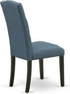 East West Furniture NOCE3-BLK-21 3 Piece Dining Table Set Contains a Rectangle Dining Room Table with Butterfly Leaf and 2 Mineral Blue Linen Fabric Parsons Chairs, 32x54 Inch, Black