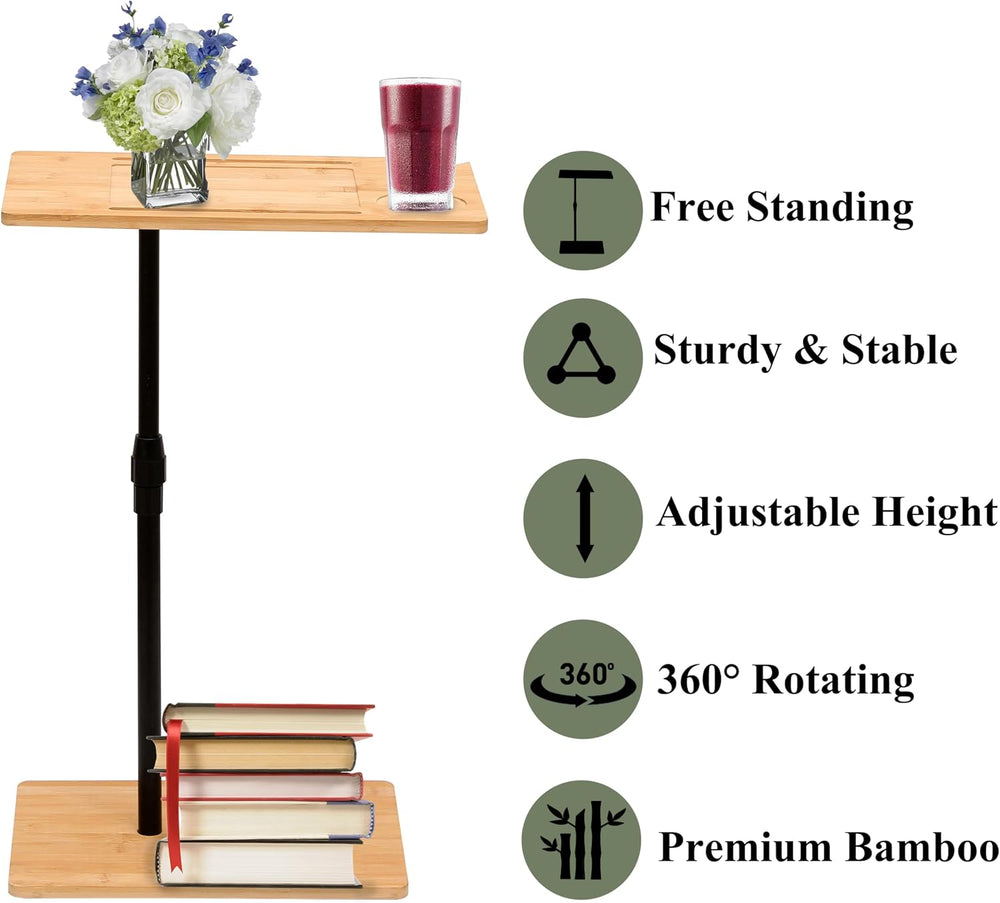 ALEVINE Height Adjustable Bamboo C Shaped Sofa Side Coffee Table | Height adj...