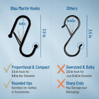 10-Pack Metal S Hooks for Hanging – Heavy-Duty S-Shaped Hook with Safety Buckle – Fits Bars up to 0.8 in – Anti-Drop S-Hooks for Kitchen, Bathroom, Closet & Pot Racks – Black (Medium)