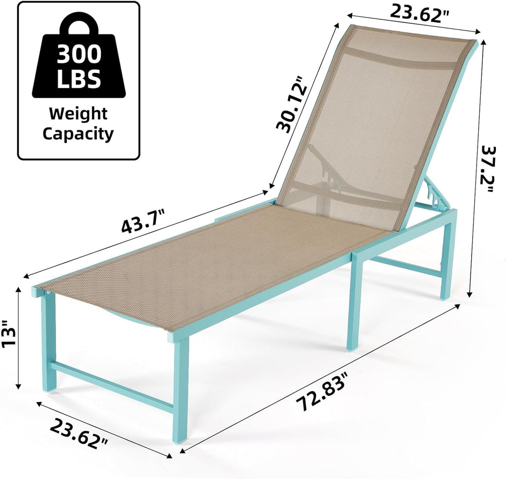 Outdoor Lounge Chair, 5-Position Aluminum Chaise Lounge with Wheels & Arm...