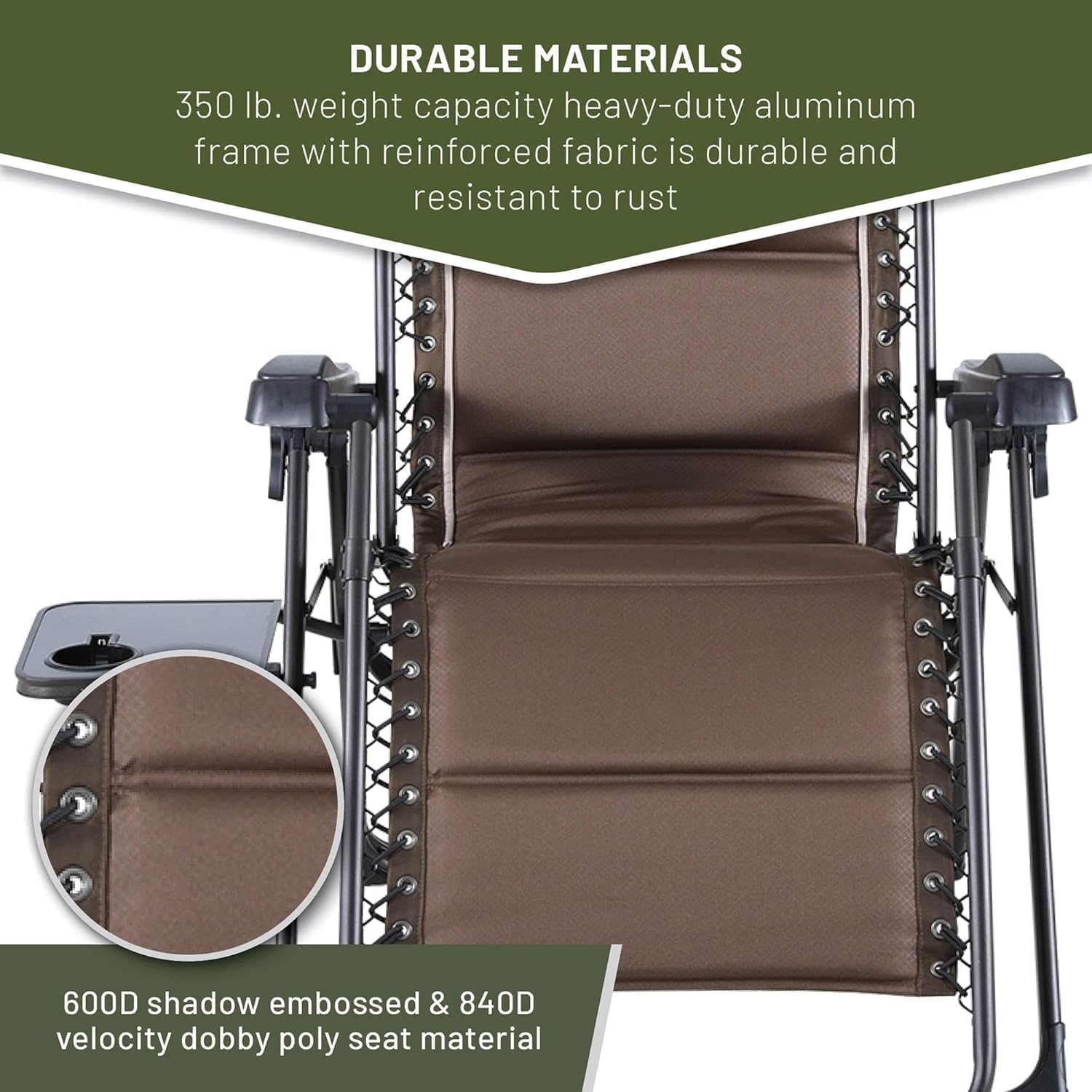 Timber Ridge Aluminum Zero Gravity Chair Set of 2, 350 lb Capacity Each | Padded Foldable Lounger with Side Table and Sliding Headrest; Reclines from 0° to 170° for Camping, Lawn, Patio or Indoor Use