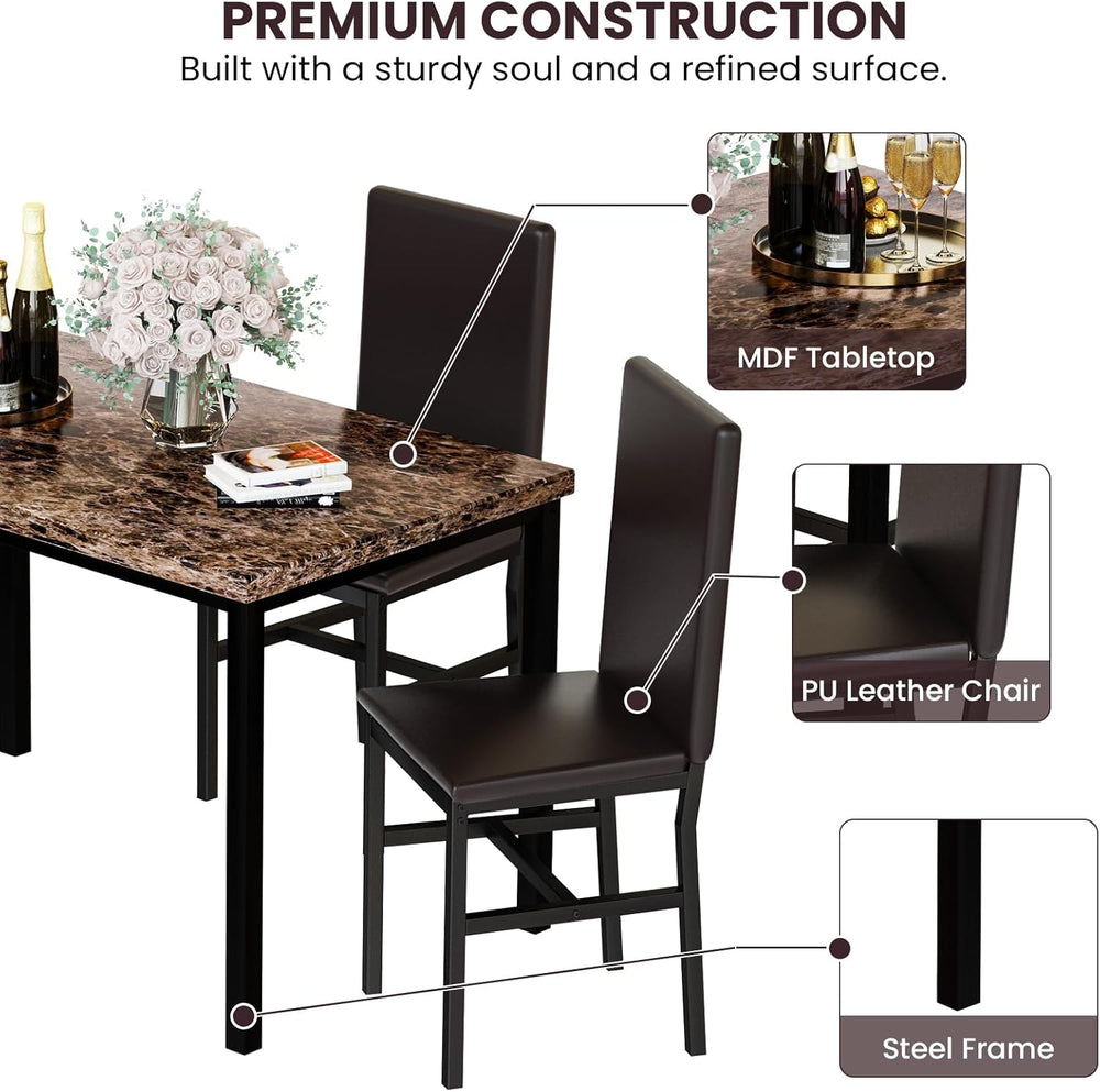 Recaceik 5-Piece Dining Table Set for 4, Faux Marble Kitchen Table Chairs Set...
