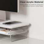 Fenge Acrylic Monitor Stand Riser, 23.6 Inches Monitor Stand with Metal Storage, 2 Tier Acrylic Computer Riser for Desk, Clear Laptop Stand for PC, Laptop, Printer, TV, White