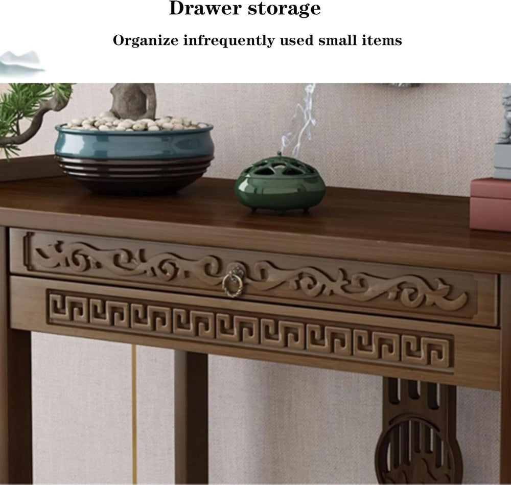 Solid Wood Meditation Table with Storage, Standing Prayer Table, Personal Bud...