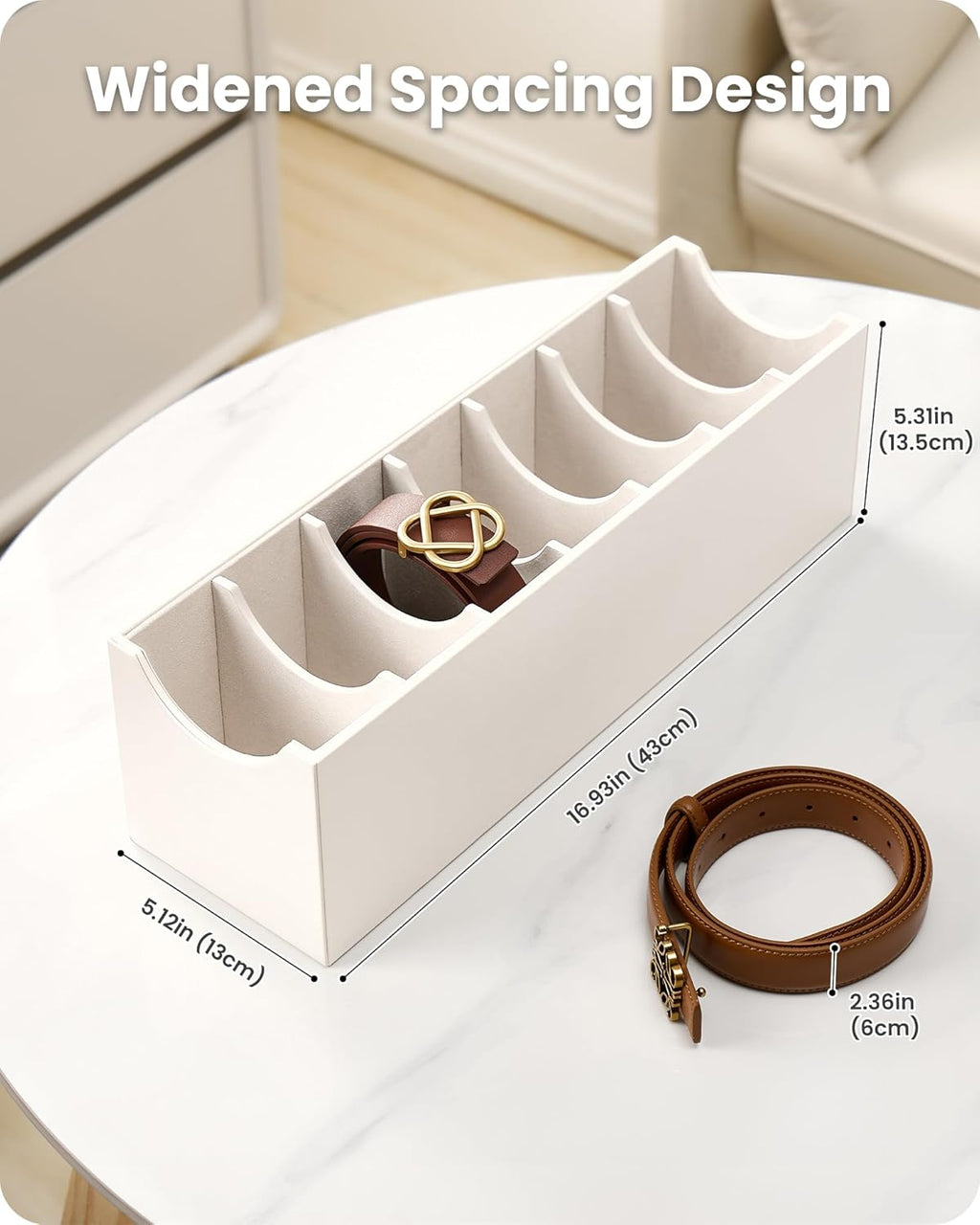 Lolalet 7 Compartments Belt Organizer, PU Leather Belt Holder with Soft Lining, Extra-Wide Slots for Women, Fits Drawer, Closet & Entryway Cabinet -1 Pack, Cream