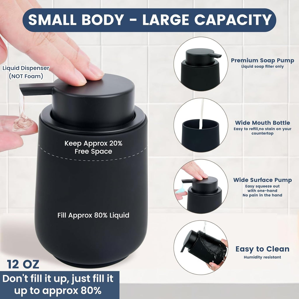 Black Bathroom Accessories Set - 4 Pcs Bathroom Accessory Sets with Toothbrush Holder,Lotion Soap Dispenser,Qtip Holder Dispensr & Vanity Tray,Bathroom Countertop Vanity Oganizer - Matte Black