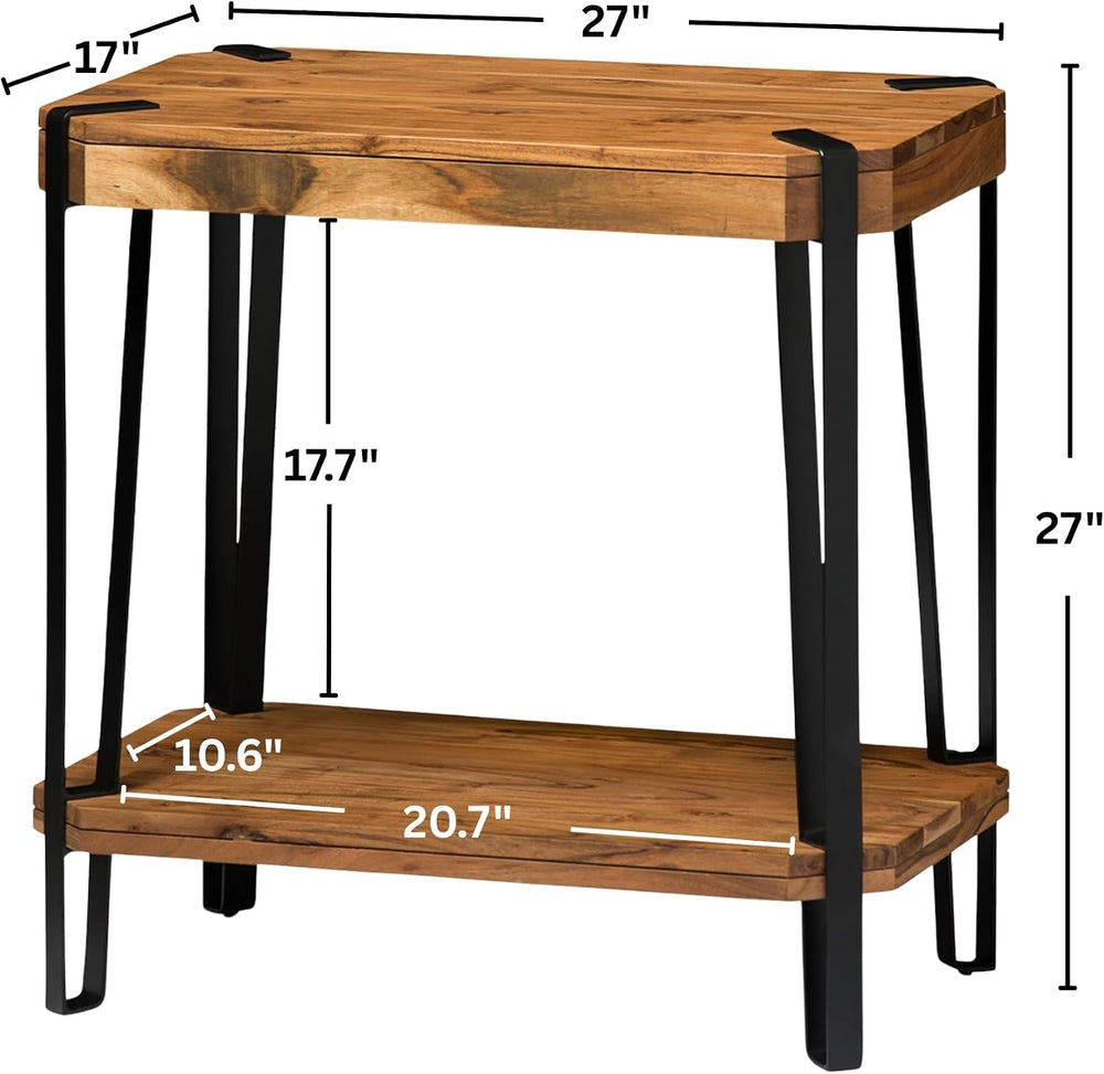 Ryegate Live Edge Modern End Tables Set of 2-2-Tier Acacia Wood Nightstands w...