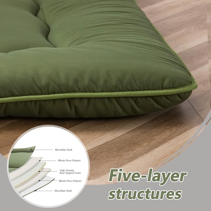MAXYOYO Japanese Floor Mattress Futon Mattress, 4" Thicken Tatami Mat Sleeping Pad Foldable Roll Up Mat Boys Girls Dormitory Pad Kids Floor Lounger Pillow Bed, Charcoal Grey, Queen Size