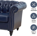 QHITTY 2 Piece Living Room Set, Chesterfield Sectional Sofa Chair Contemporary Upholstered Leather Loveseat Couch Sets for Living Room, Bedroom, Office (Blue)