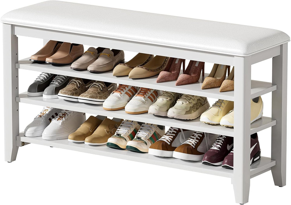 Shoe Rack Bench Entryway Storage with Leather Cushion, Shoe Organizer Bench f...