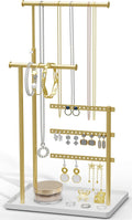 Jewelry Holder Organizer Stand - Adjustable Tall 17.5" (Max), Sturdy Jewelry Hanger for Necklaces, Earrings, Bracelets, Rings, Jewlery Display and Storage, Gold and White, Metal