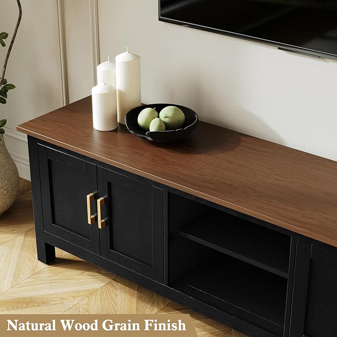 ARTPOWER 63 Inch TV Stand for Living Room TVs up to 75", Farmhouse Entertainment Center with Storage, Black TV Console with Cabinet, Under TV Cabinet for Bedroom