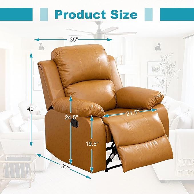 Recliner Sofa Set Couches for Living Room Chair Semi PU Fabric Living Room Furniture Sets, Adjusted Reclining Couch Furniture Sofa Set for Theater Seating, Ginger